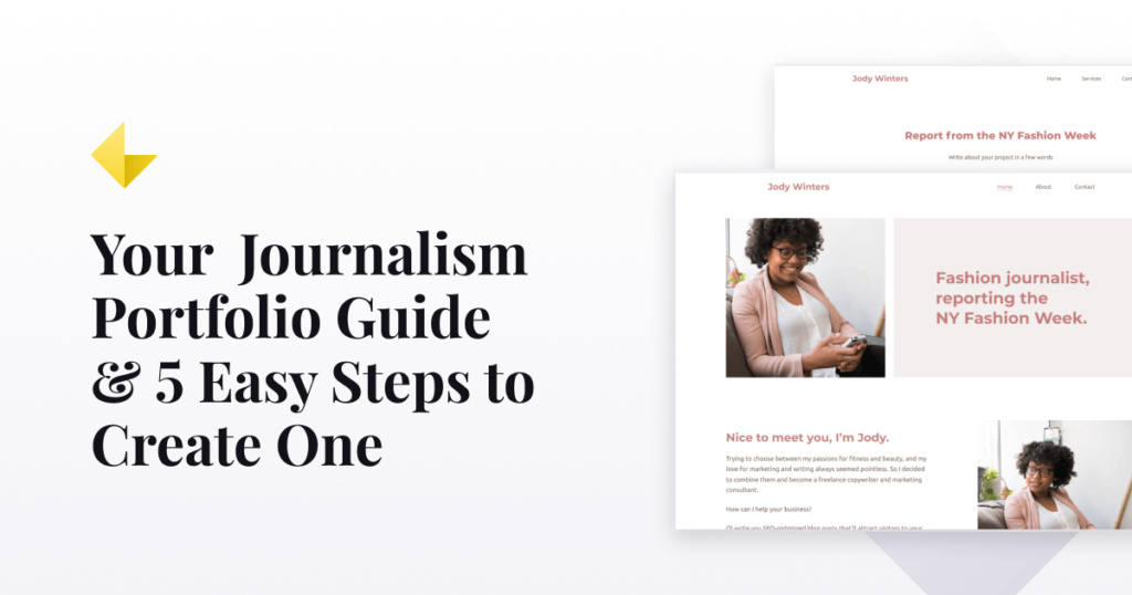 Preview image for a blog post that writes: your journalism portfolio guide & 5 easy steps to create one