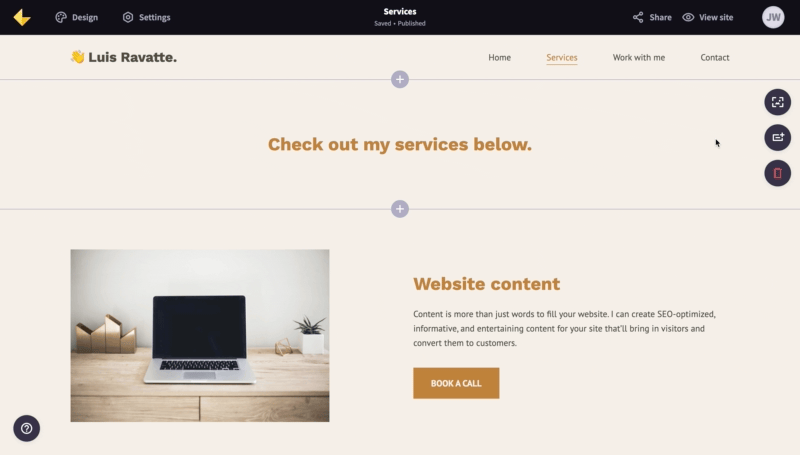 Details and creating a services page on a freelancer portfolio website