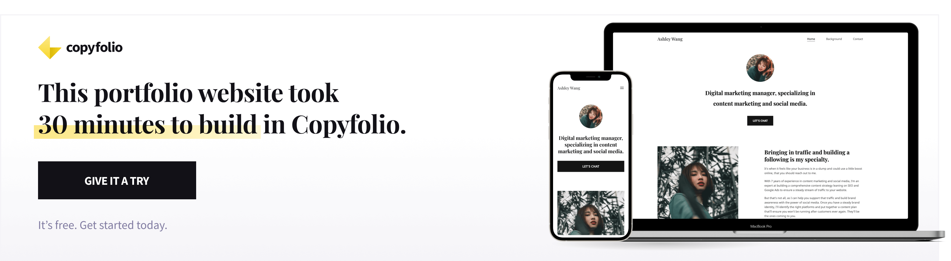This copywriting portfolio website took 30 minutes to build with a template in Copyfolio. Give it a try.