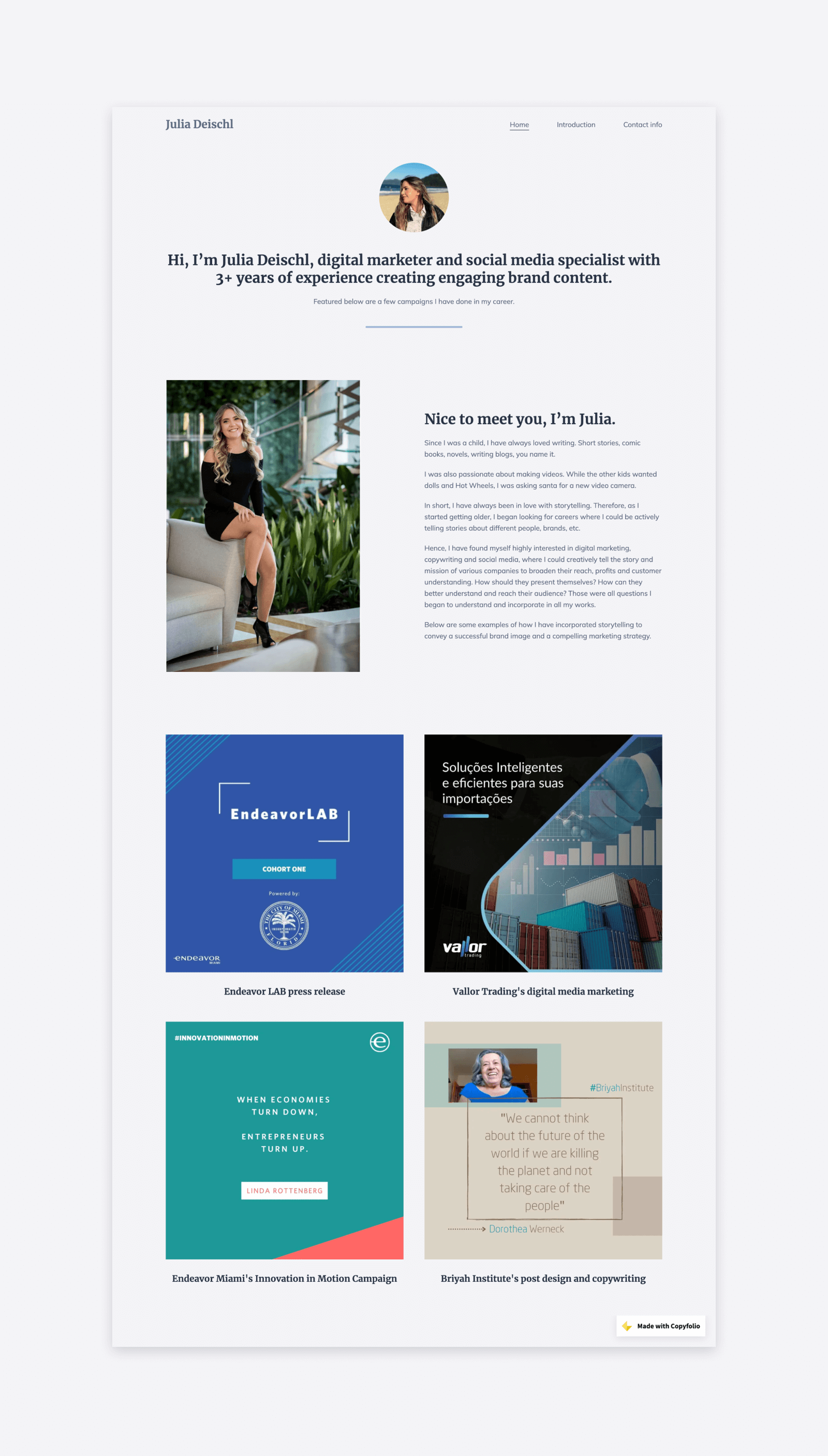 Screenshot of the digital marketing portfolio of Julia Deischl.