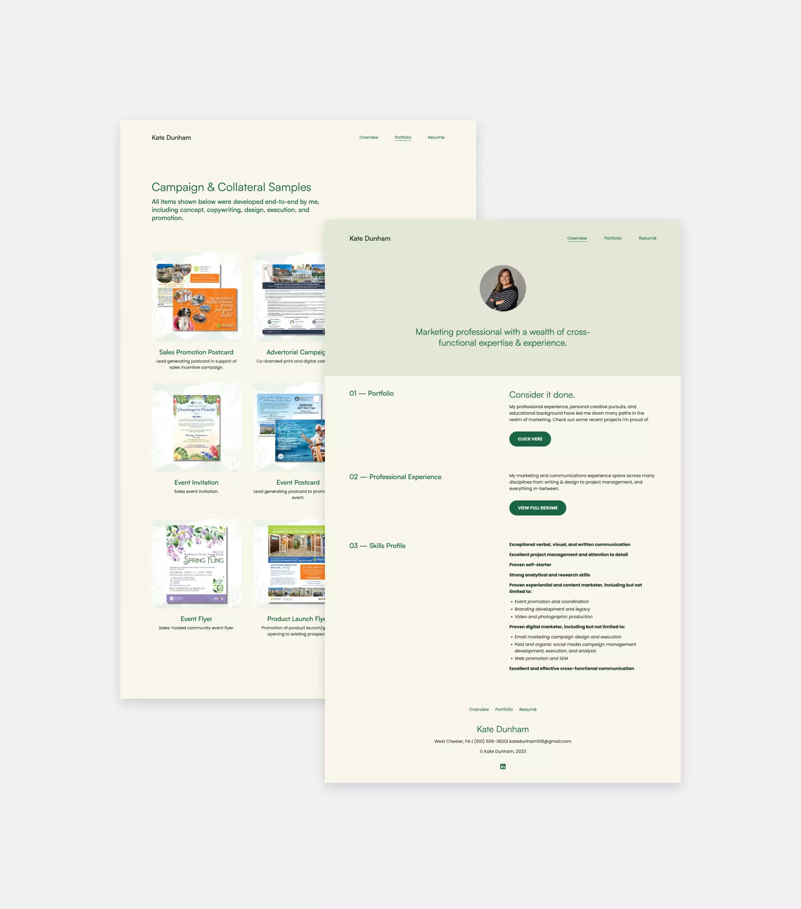 The marketing portfolio website of Kate Dunham, made with Copyfolio