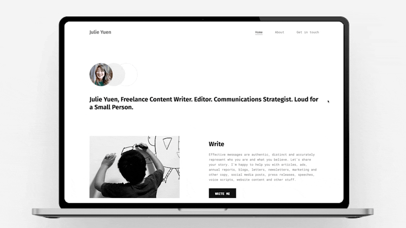 Scrolling through the portfolio website of Julie Yuen, showing her content writing samples