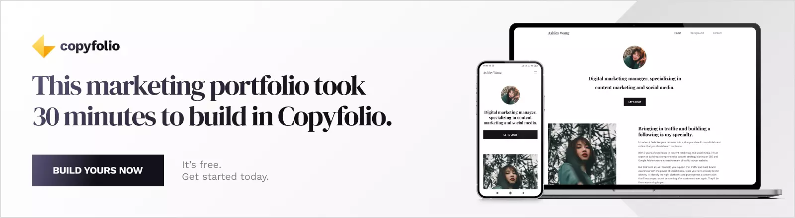 This marketing portfolio took 30 minutes to build in Copyfolio. Build yours now.