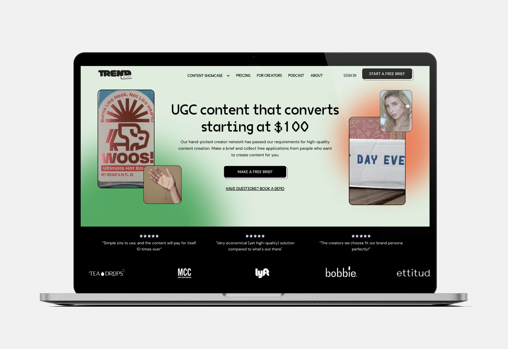 The homepage of Trand, a UGC platform connecting brands with creators.
