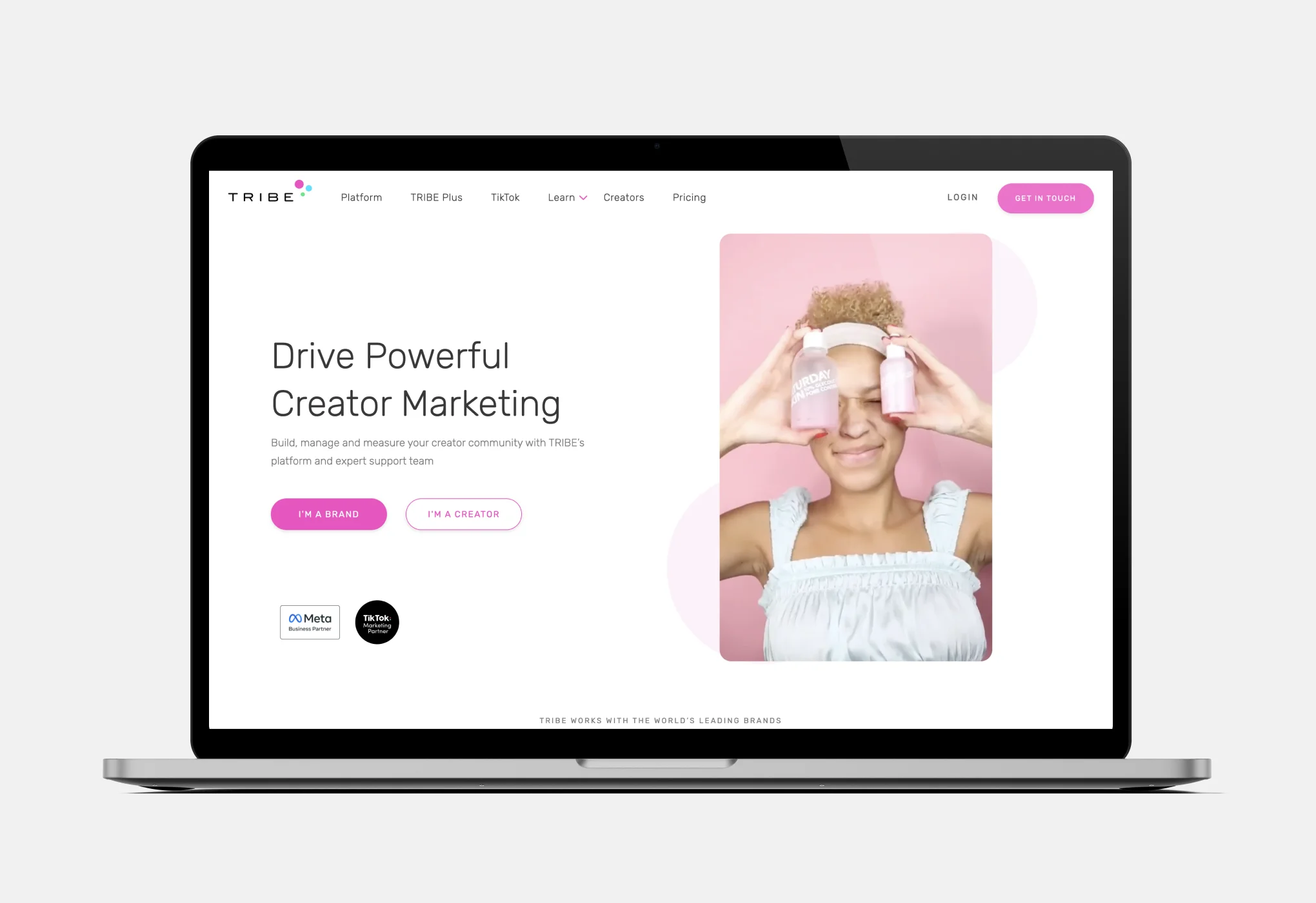 UGC platform Tribe's homepage saying "Drive powerful creator marketing"